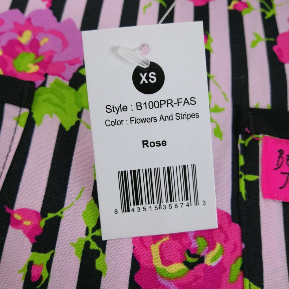 Koi Scrub Top B100PR-FAS Flowers and Stripes Rose - Picture 5 of 8